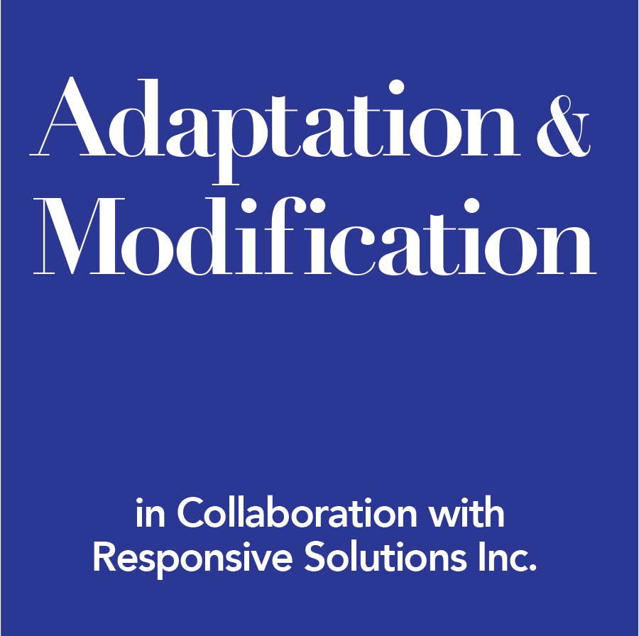 Blue square with white text that says Adaptation and Modification: in collaboration with Responsive Solutions Inc.